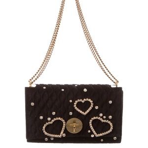 Bally Velvet Bag Embellish Crystal Heart Shoulder